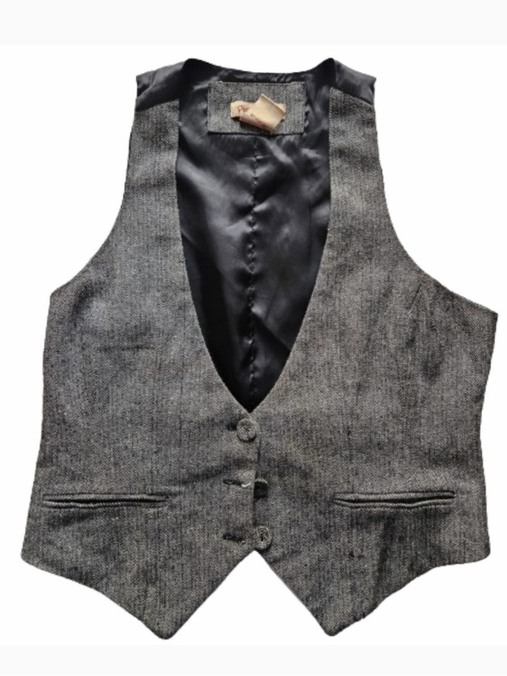 Paris Blues Gray Herringbone Button Front Vest Women’s XL